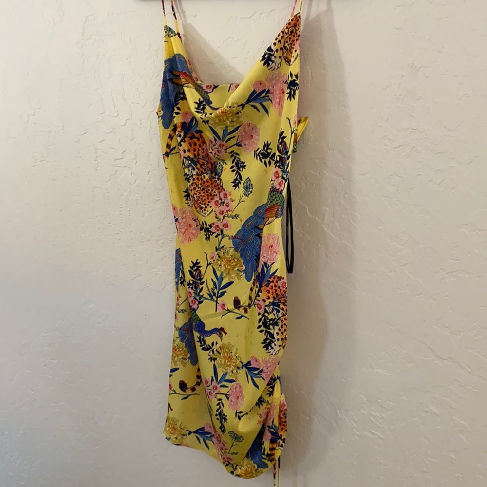 Forever 21 Yellow printed slip dress with side tie